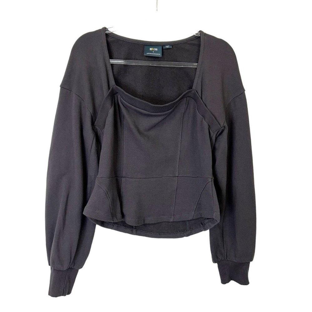 Anthropologie Maeve Puff Sleeve Sweatshirt Womens Size Large Gray - Picture 1 of 10